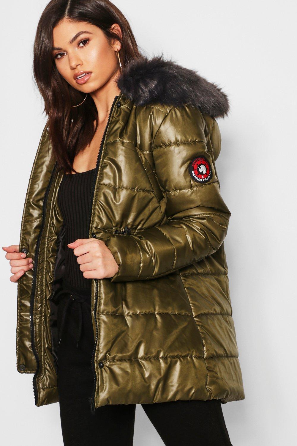 padded faux fur hooded coat