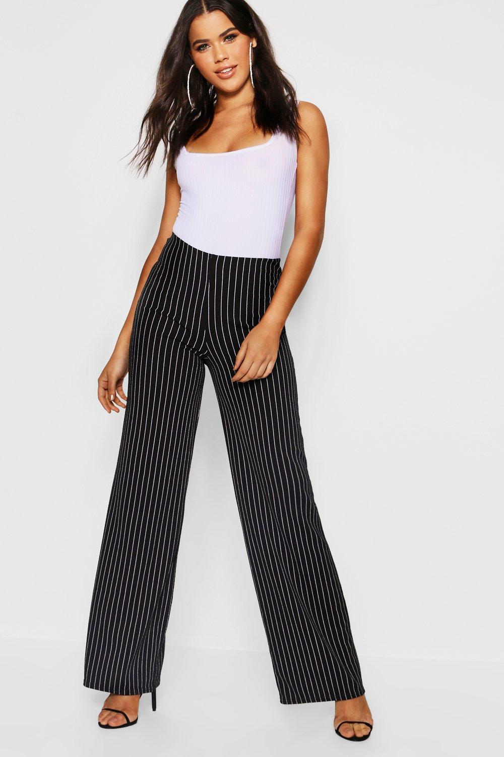 black pinstripe trousers