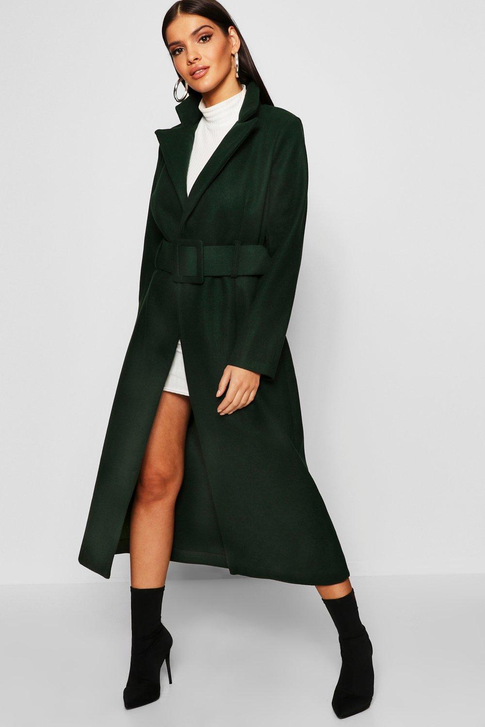 Covered Belt Wool Look Coat 