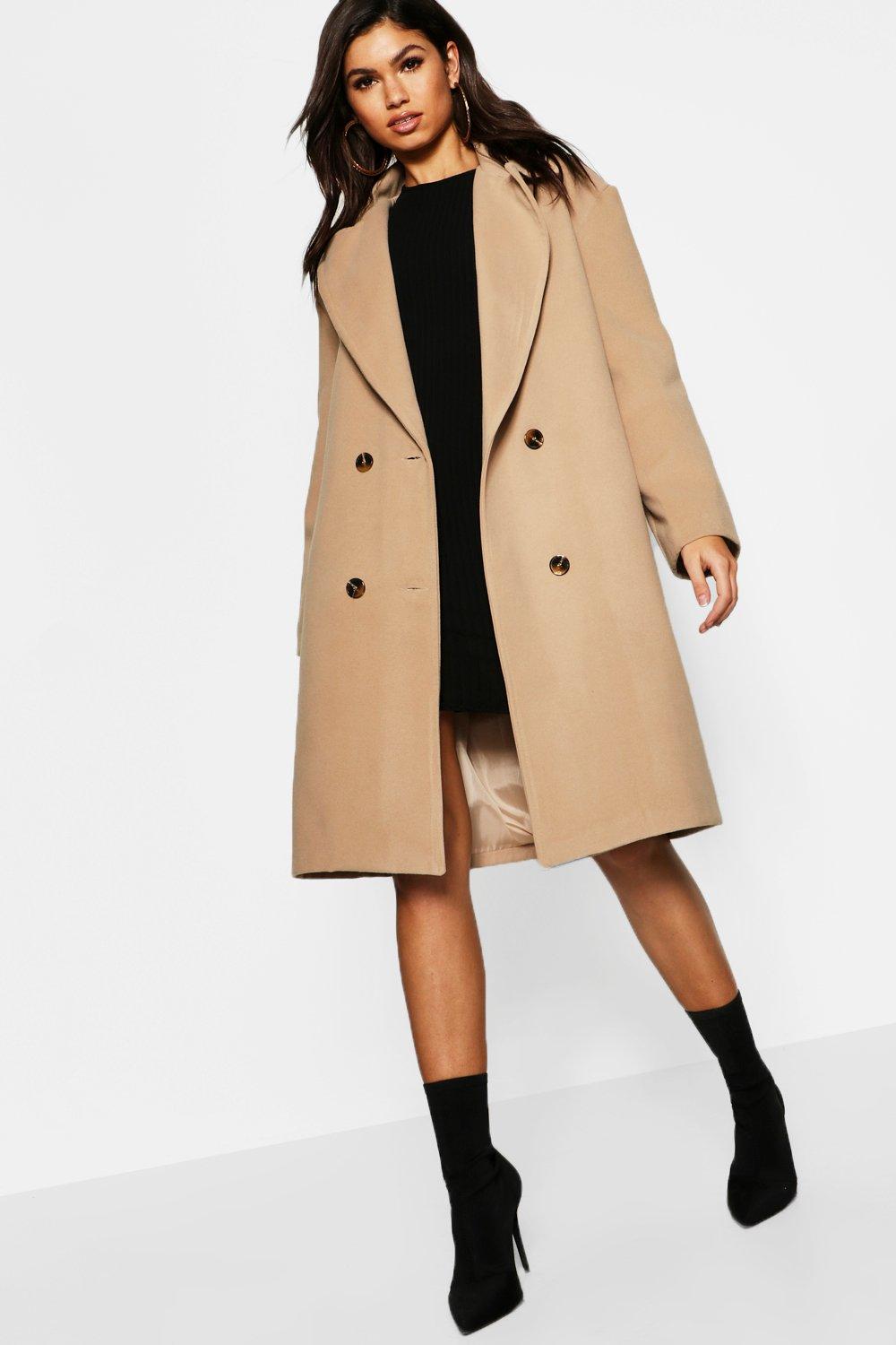 

Oversized Collar Wool Look Coat, Camel