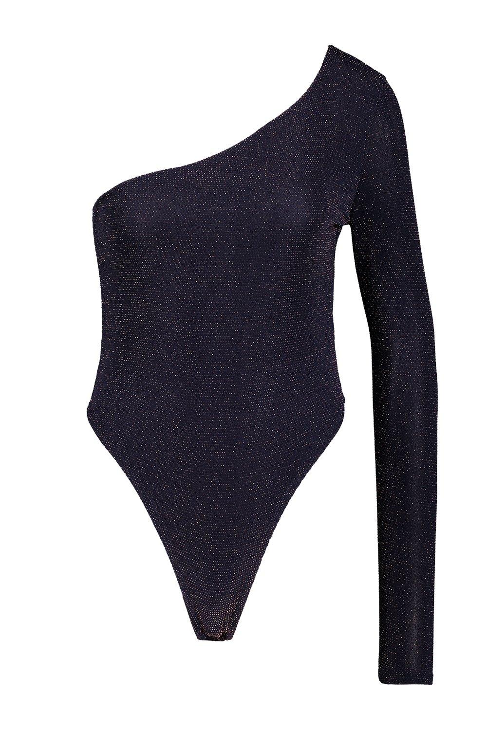 

Glitter One Shoulder Bodysuit, Navy