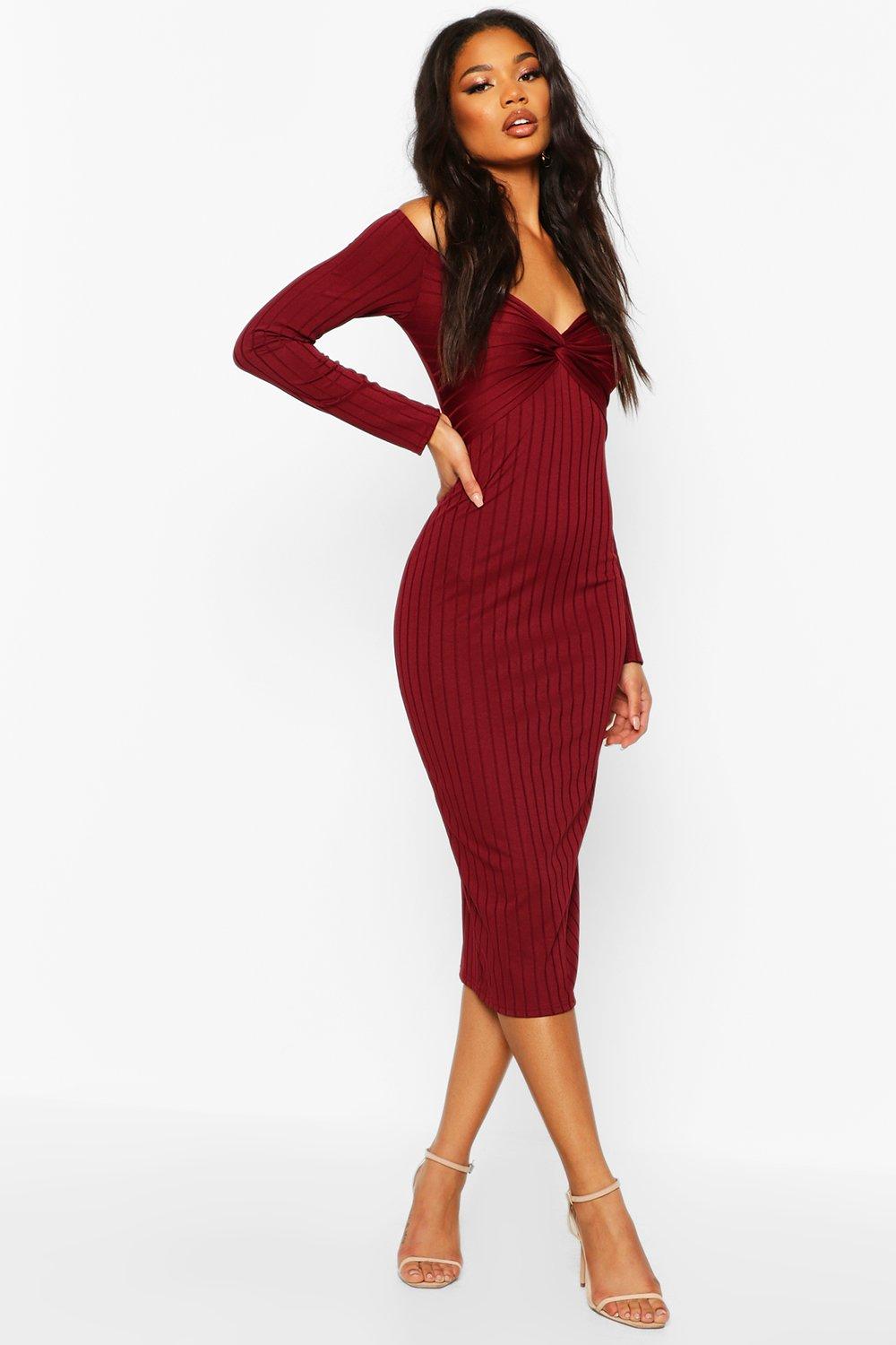 off the shoulder twisted waist dress