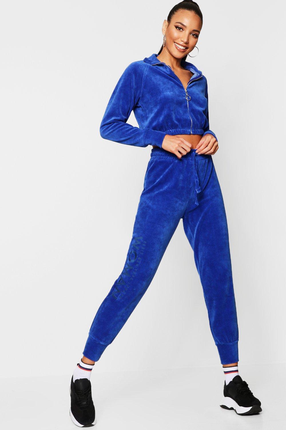 

Woman для бега из велюра с вышивкой, Blue