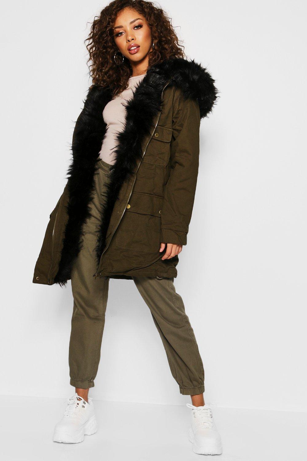 faux fur lined parka womens