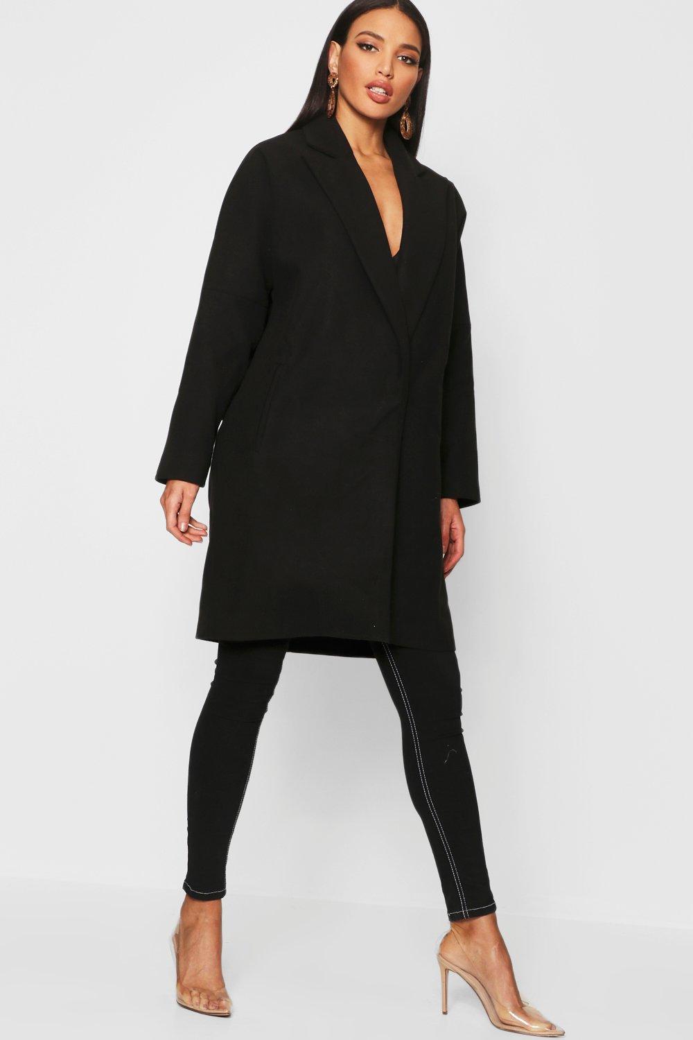 

Tailored Collared Wool Look Coat, Black