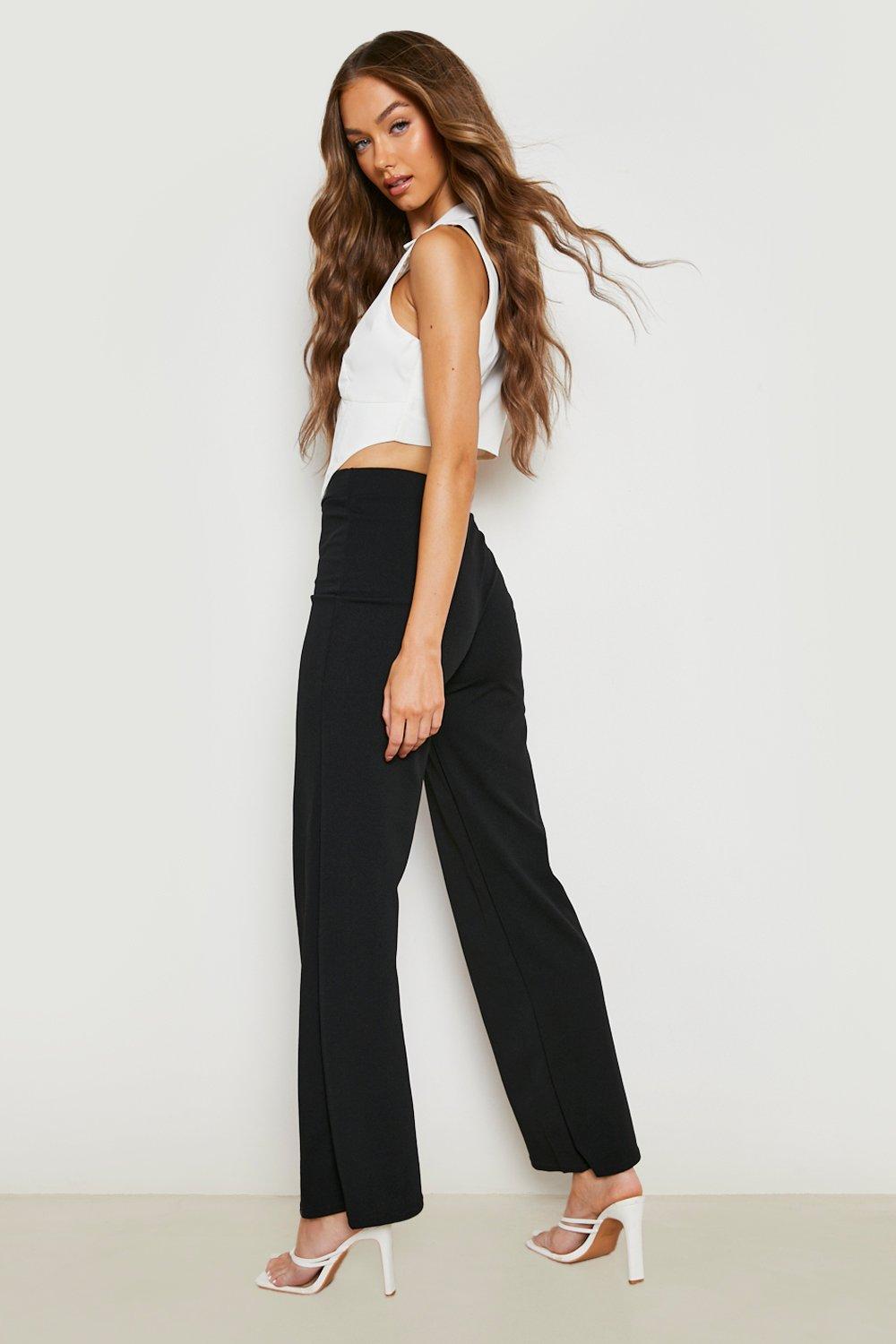 High Waist Basic Crepe Wide Leg Pants Boohoo