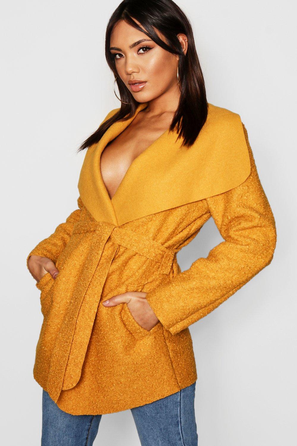 

Belted Waterfall Faux Fur Teddy Coat, Mustard