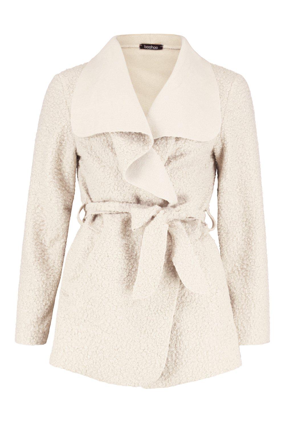 

Belted Waterfall Faux Fur Teddy Coat, Stone