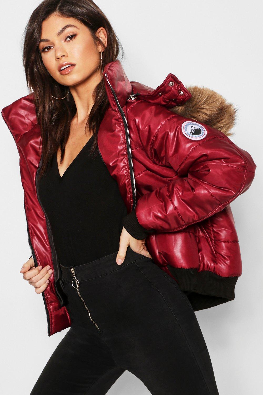 faux fur trim cire puffer jacket