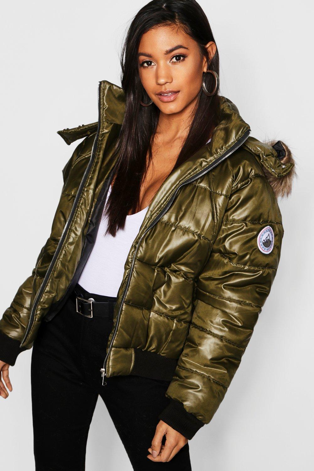 faux fur trim cire puffer jacket