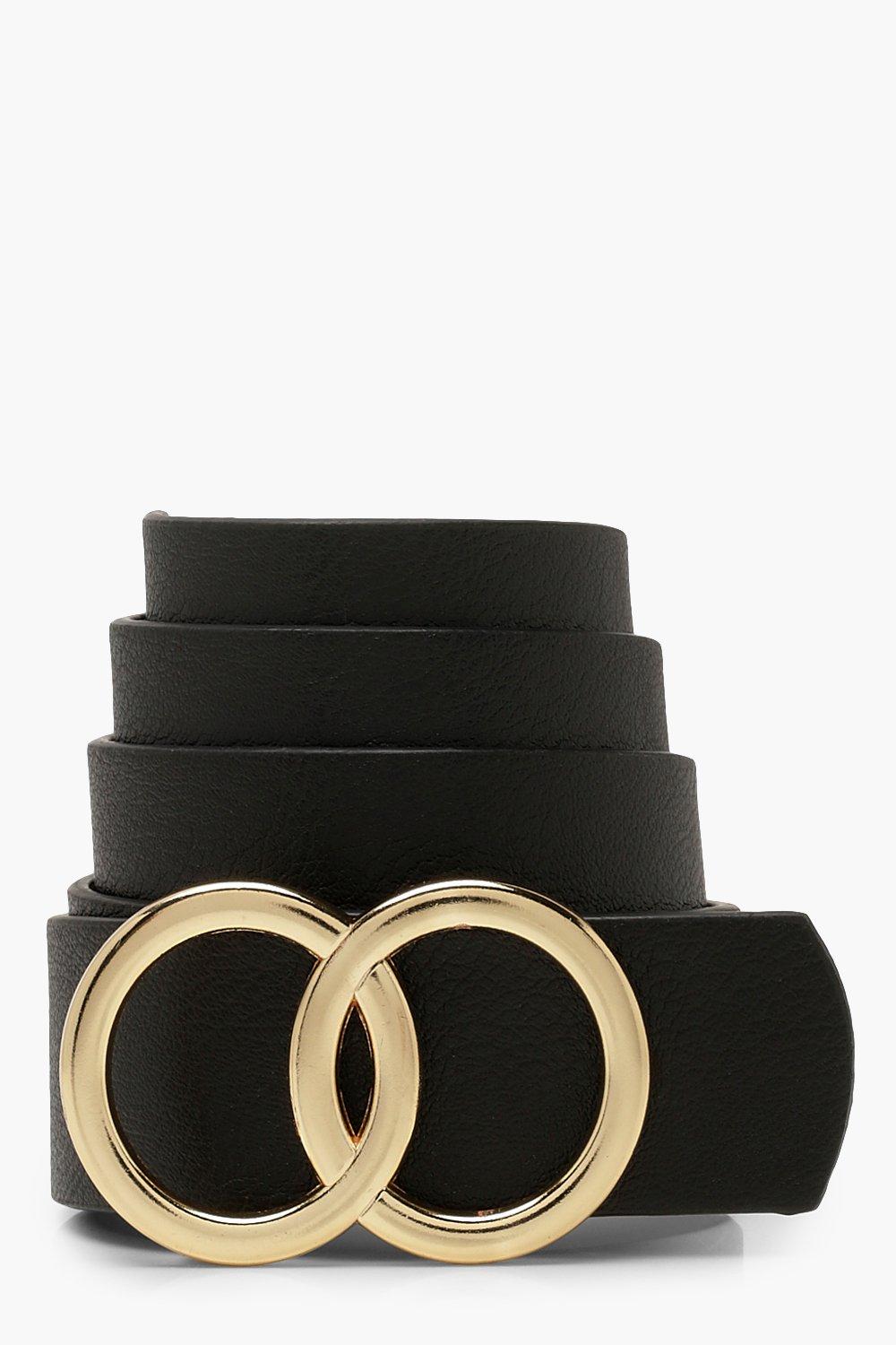 Womens Double Gold Ring Detail Boyfriend Belt Black One Size Black