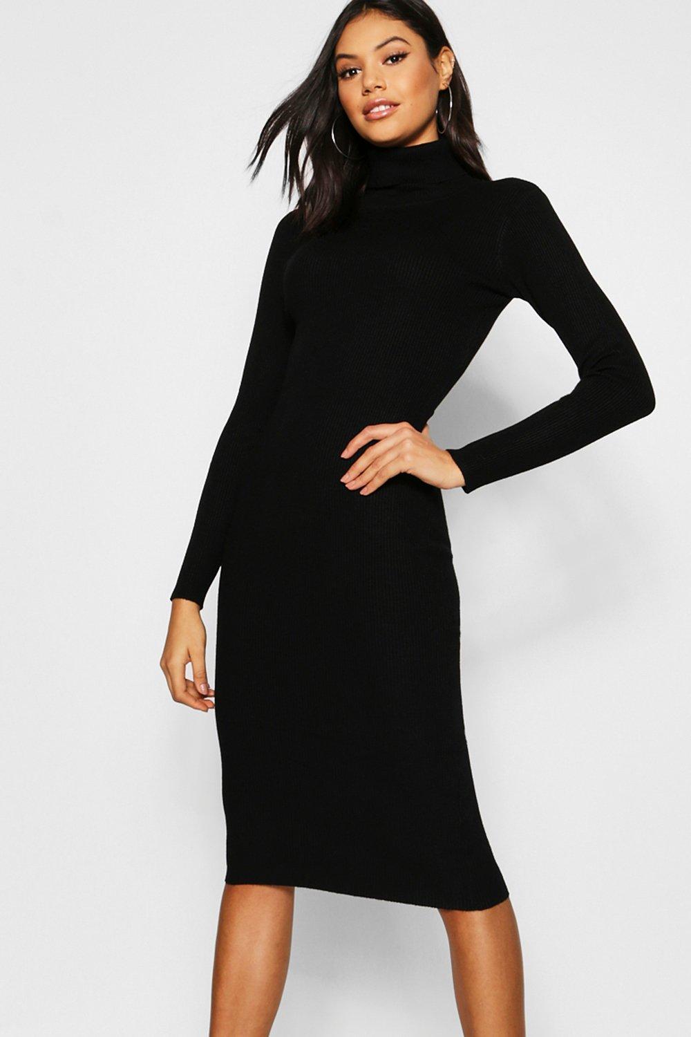 black roll neck midi dress