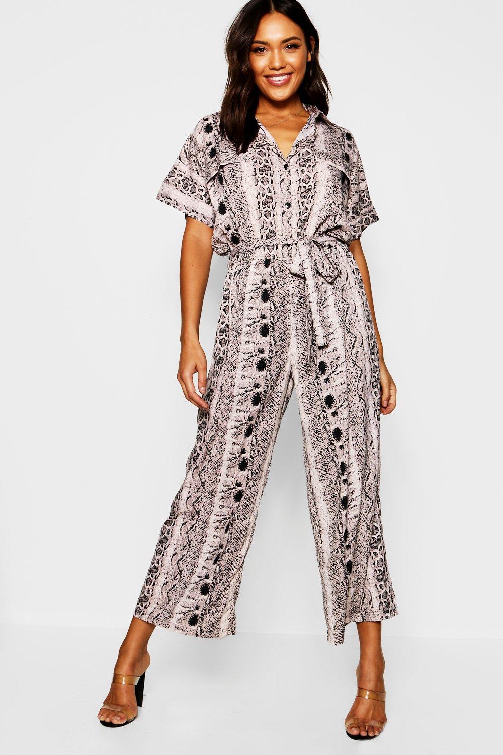 

Snakeskin Utility Cargo Pocket Jumpsuit, Grey