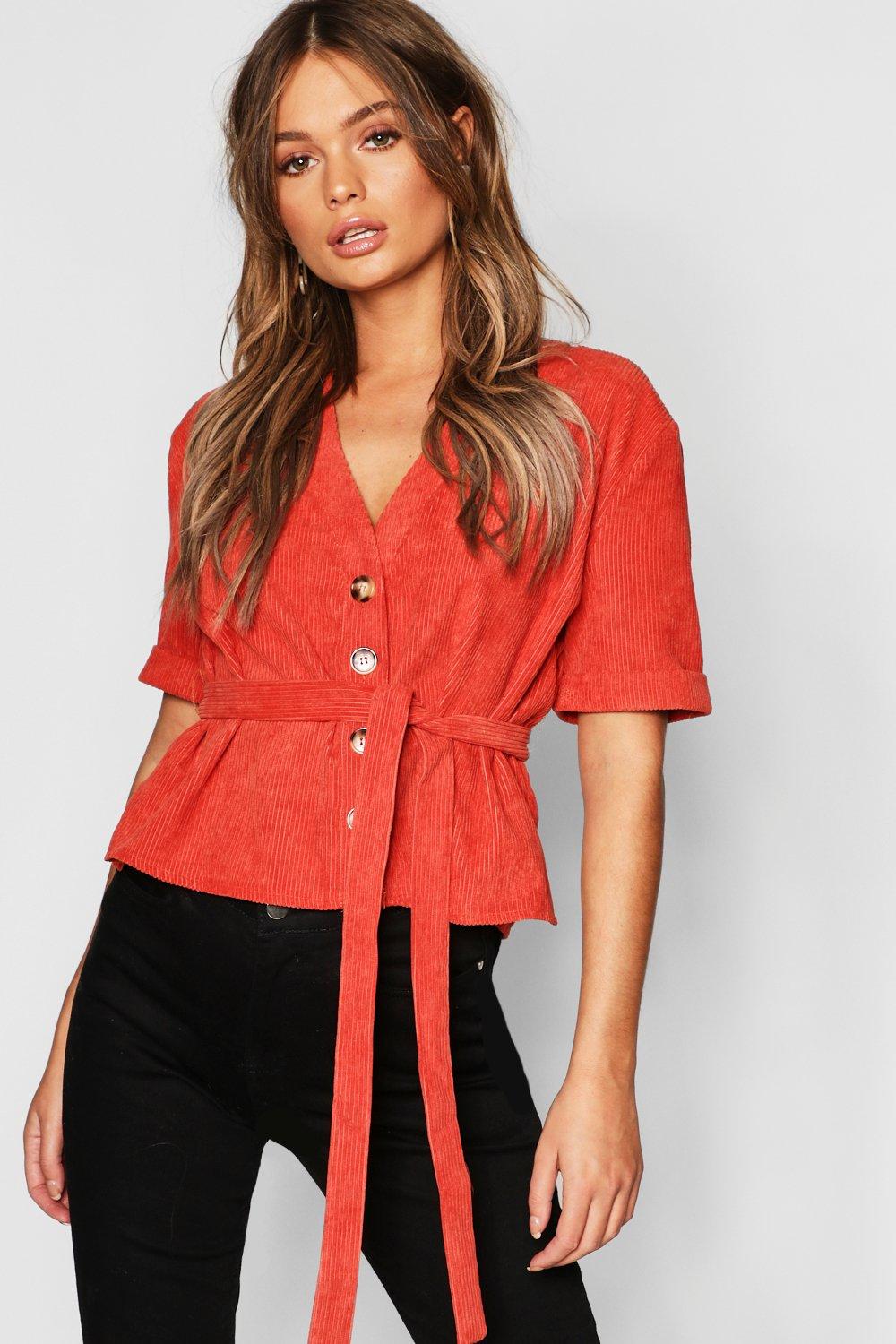 

Button Down Belted Cord Shirt, Rust