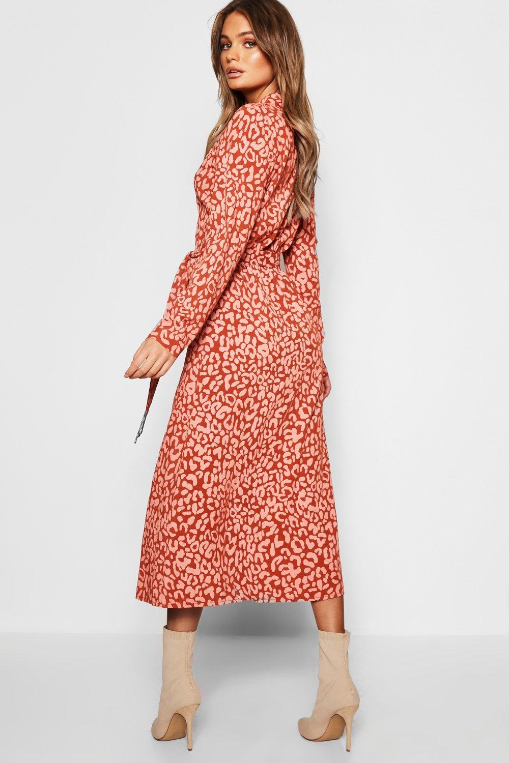 

Leopard Collar Button Through Belted Midi Dress, Natural