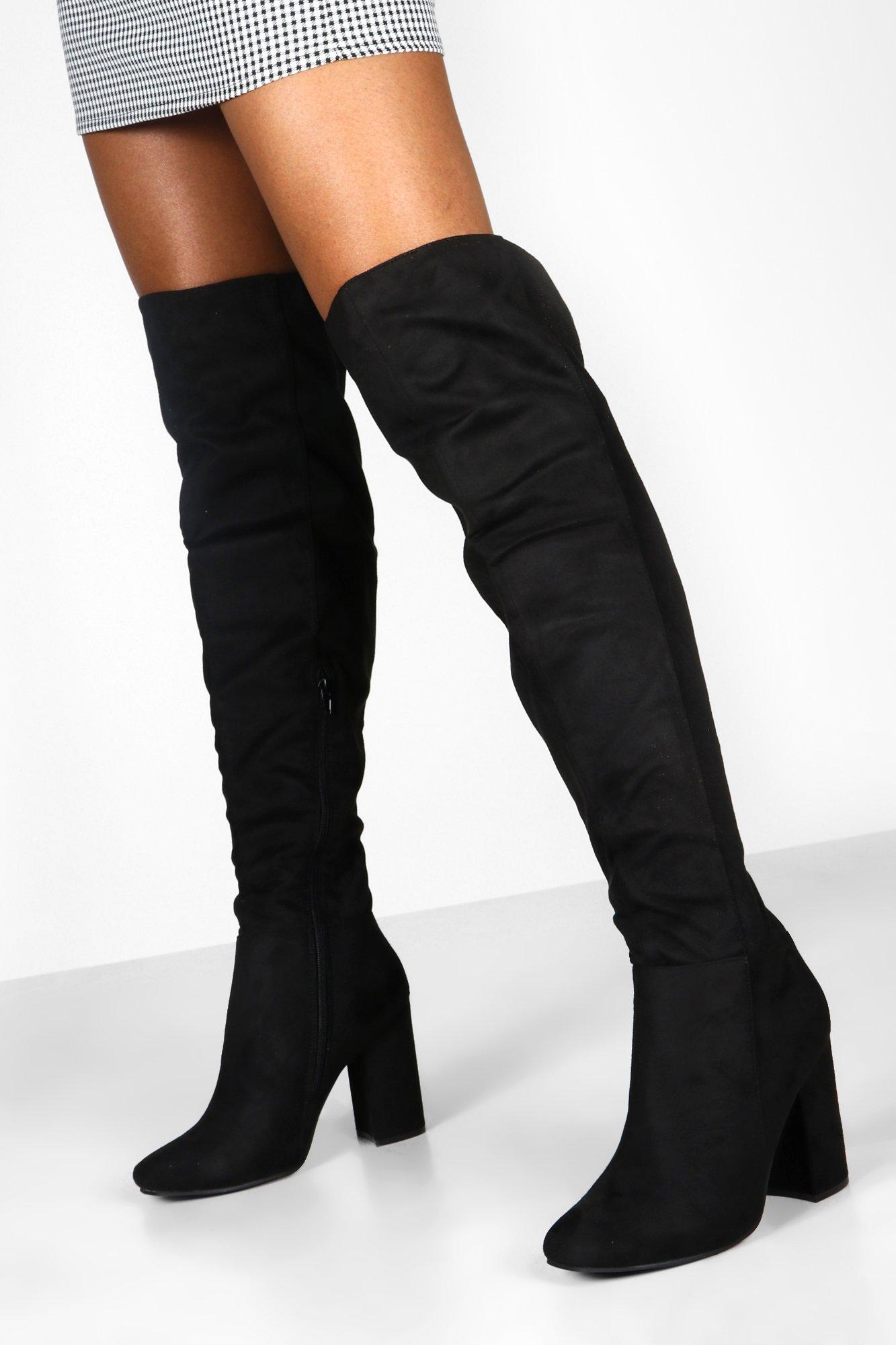 Bottes Au Dessus Du Genou à Talons Carrés Boohoo