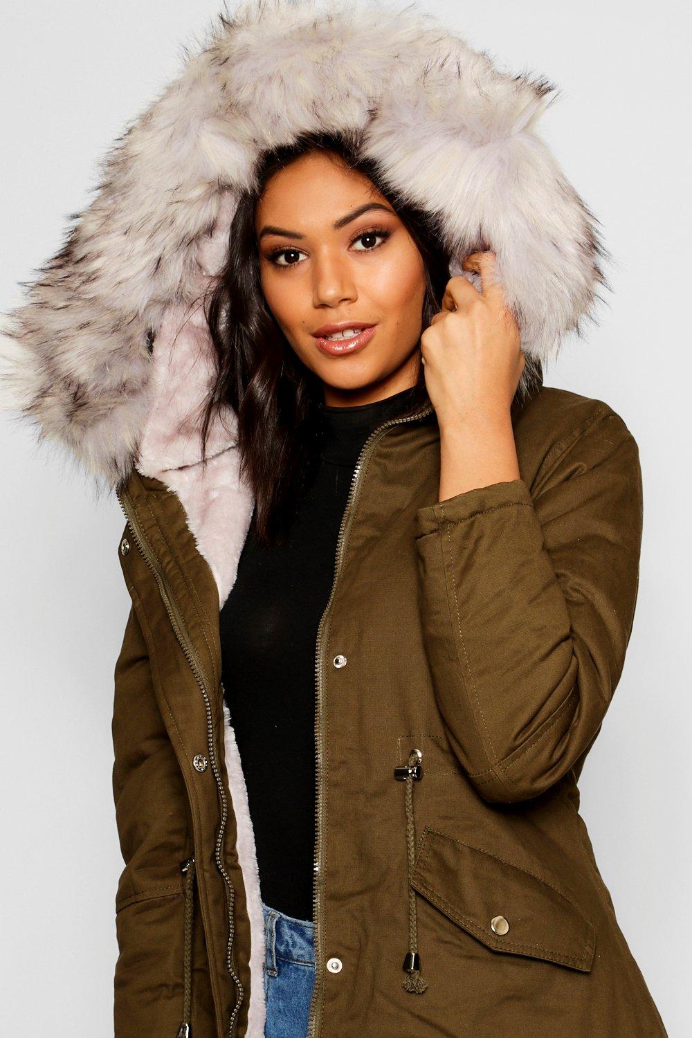 faux fur lined anorak