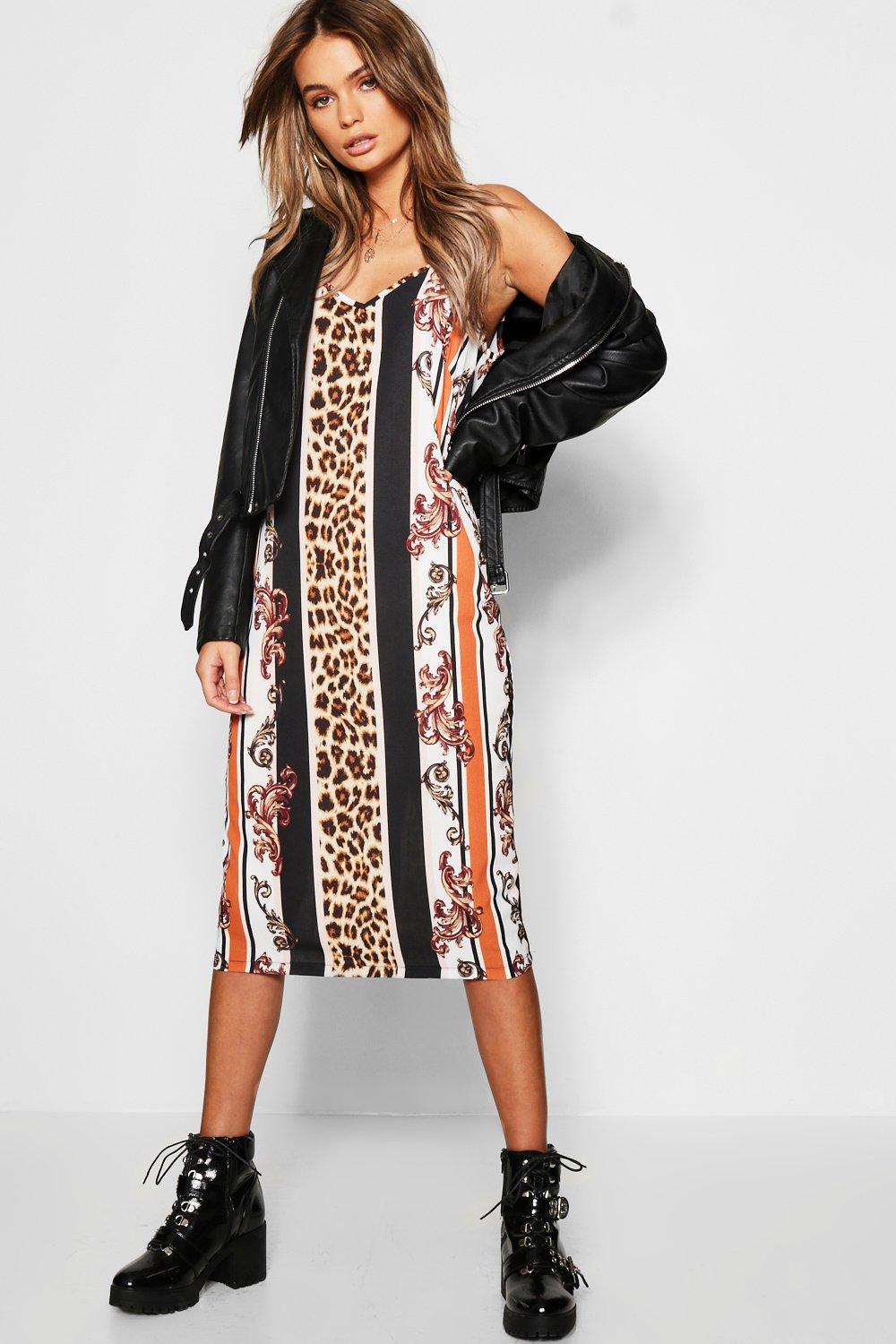 

Leopard Stripe Midi Cami Dress, Black