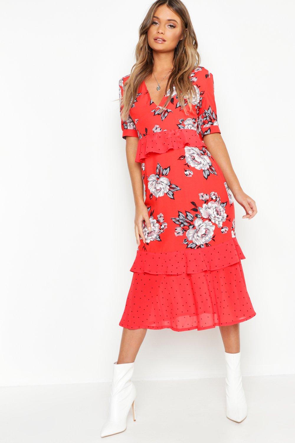 red polka dot dress boohoo