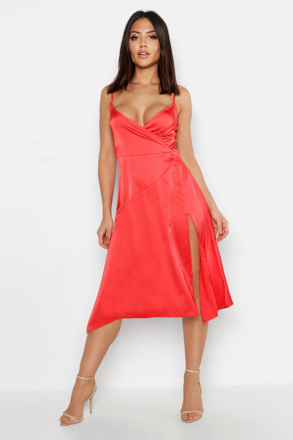 strappy satin midi dress