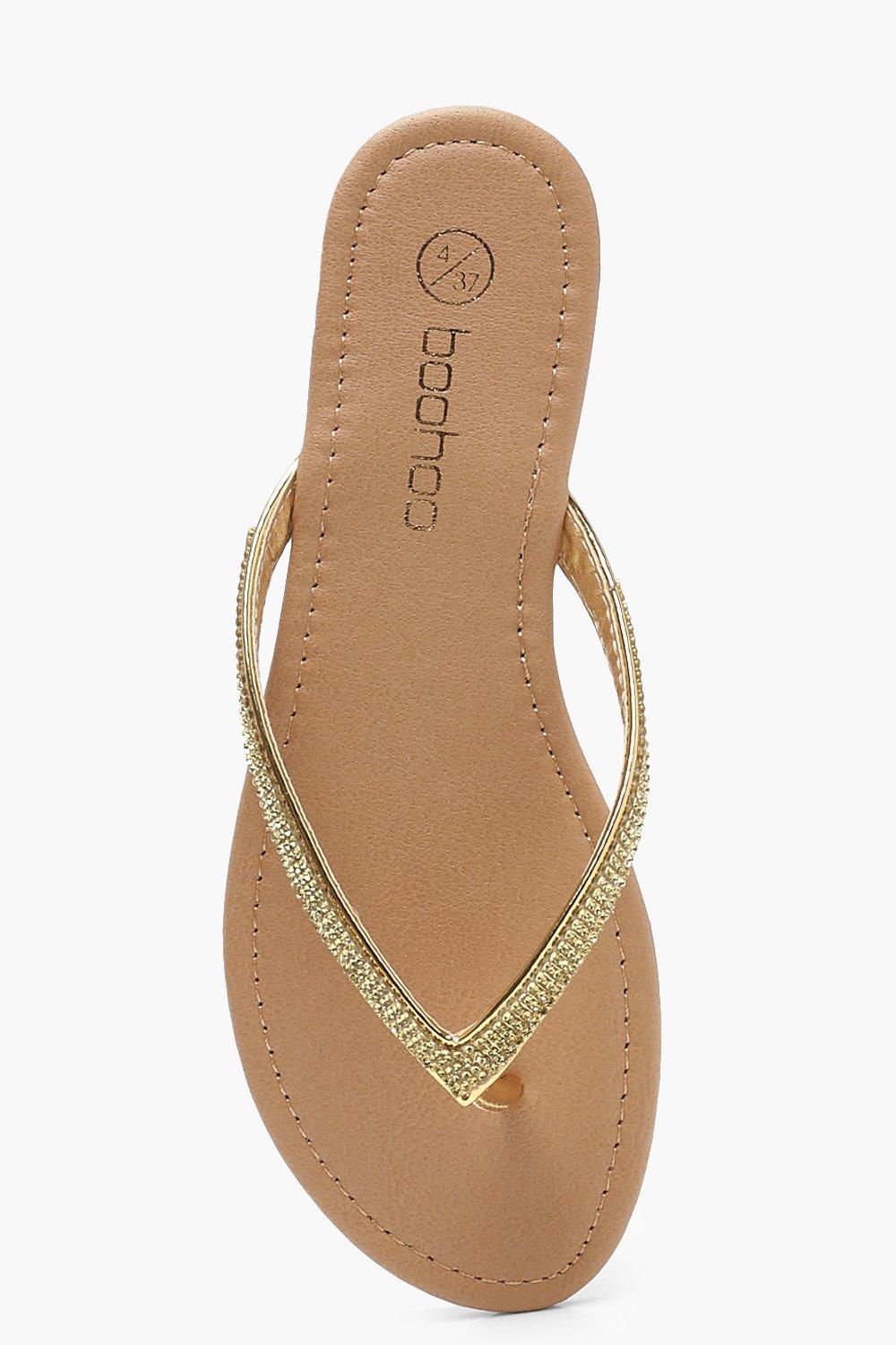 gold diamante flip flops