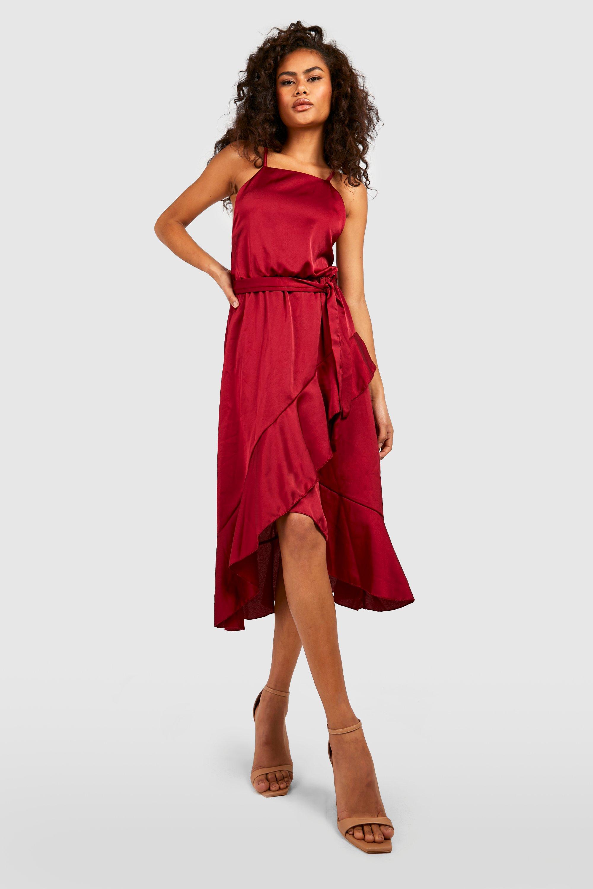 frill wrap midi dress