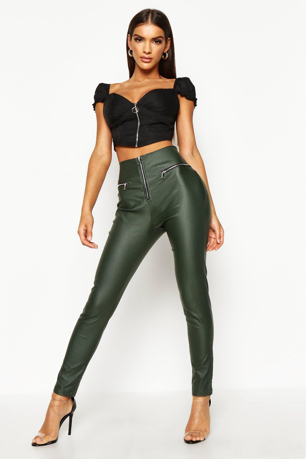 leather look high waisted pants