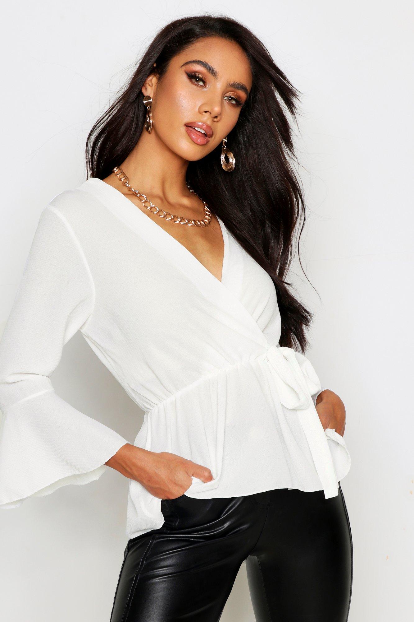 

Wrap Over Tie Blouse, Ivory