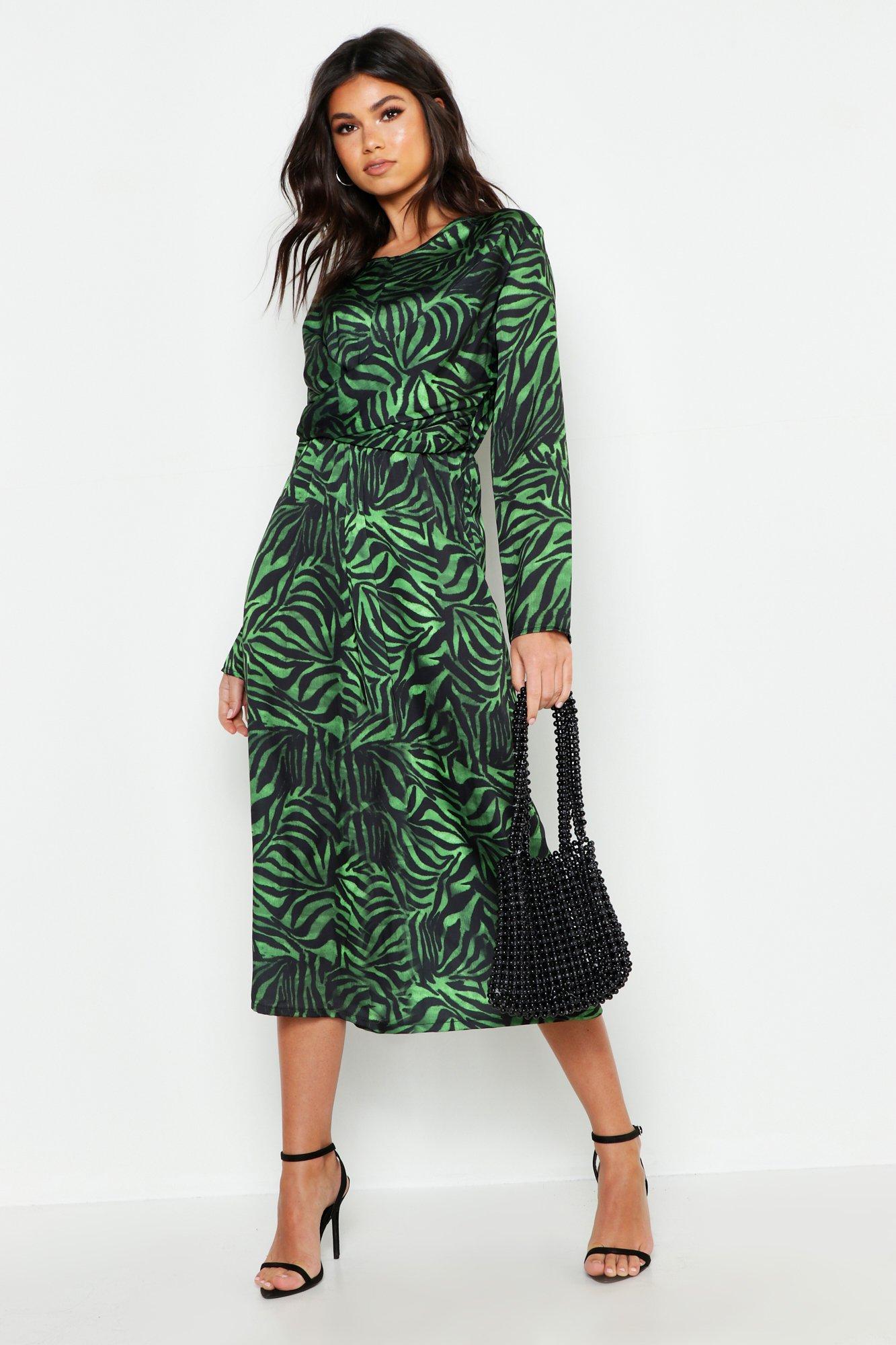 

Satin Zebra Twist Front Jumpsuit, Green