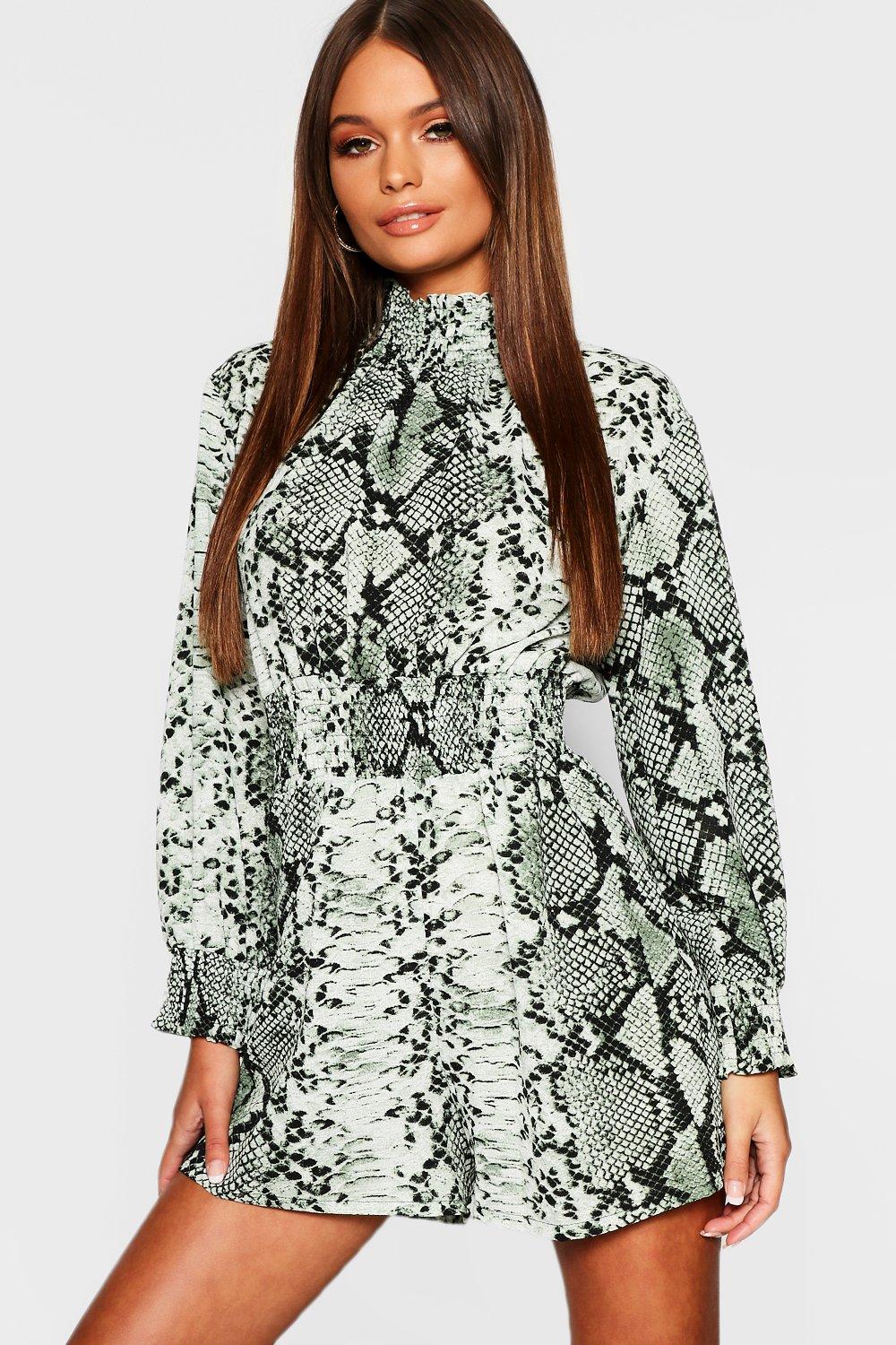 green snake print playsuit