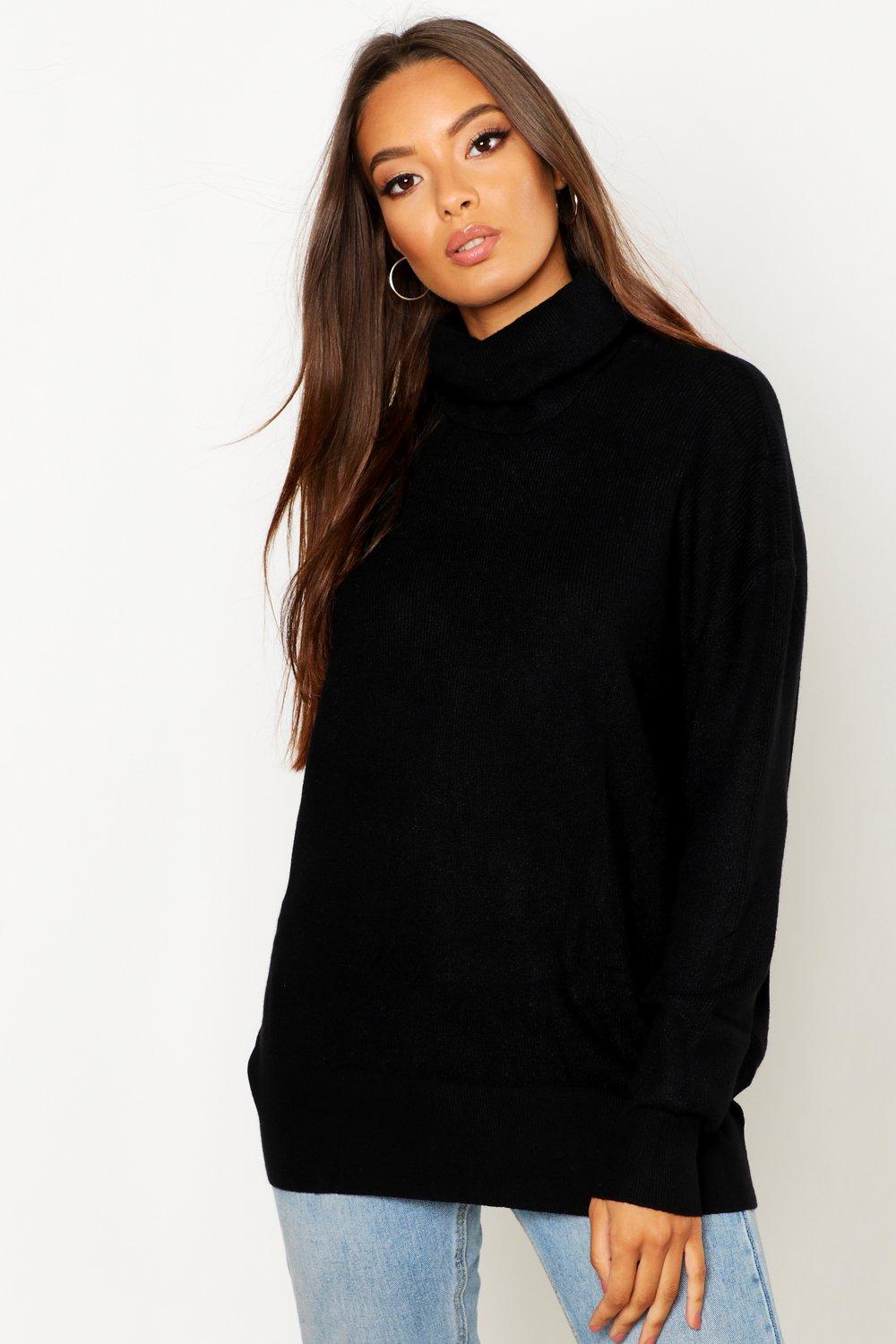 

Roll Neck Knitted Oversized Jumper, Black