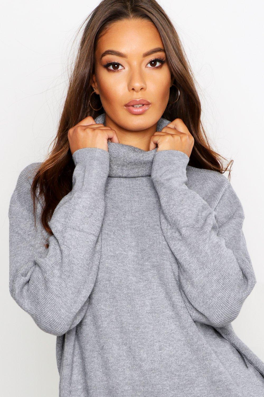 

Roll Neck Knitted Oversized Jumper, Silver