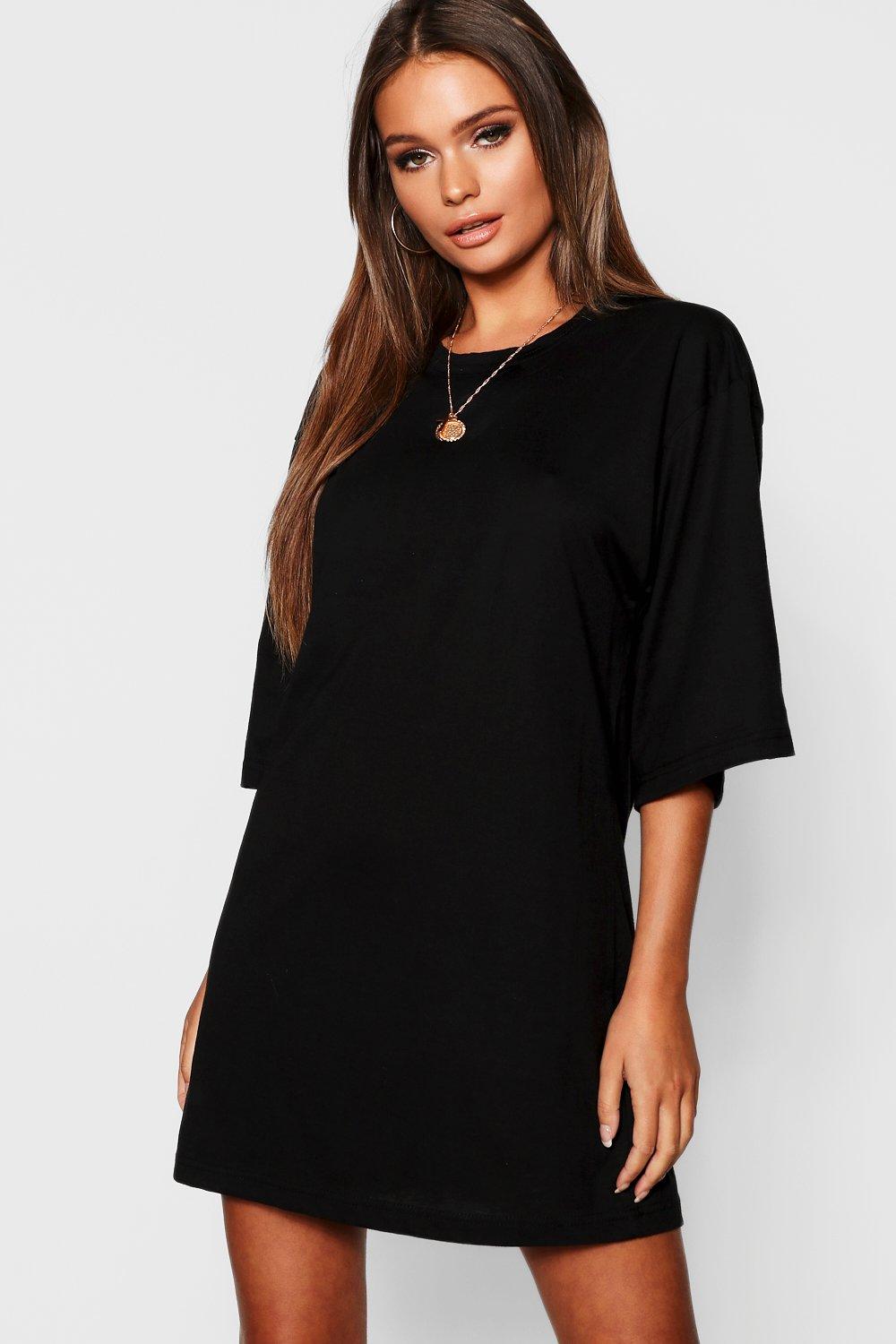 

Свободное платье-футболка из хлопка с рукавами 3/4, Black