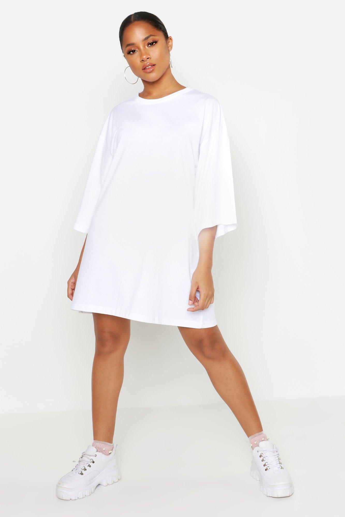 

Свободное платье-футболка из хлопка с рукавами 3/4, White