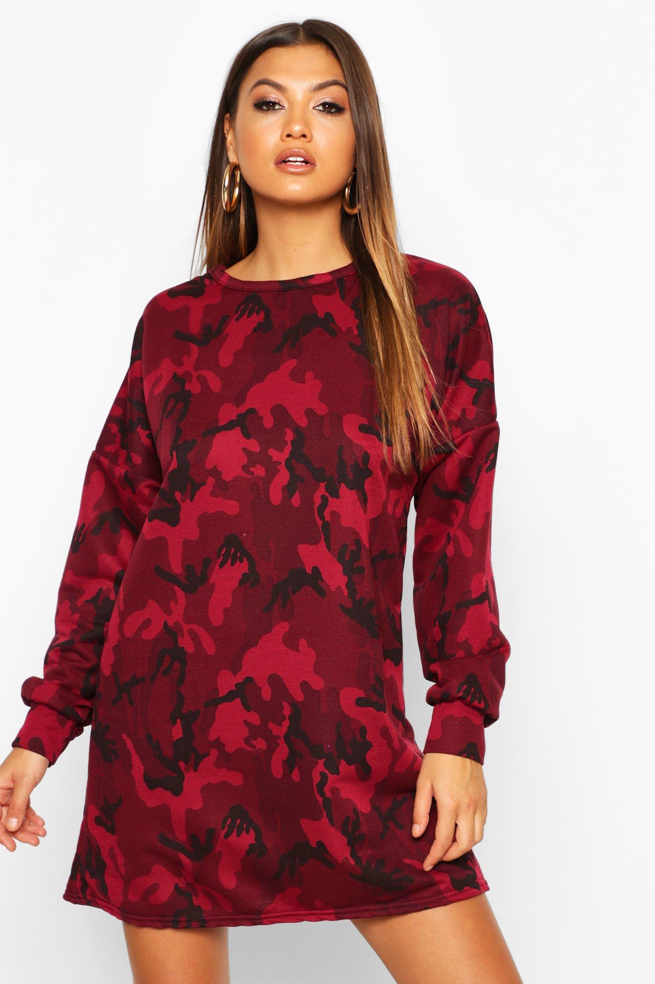 

Oversized Camo Loopback Sweat Dress, Burgundy