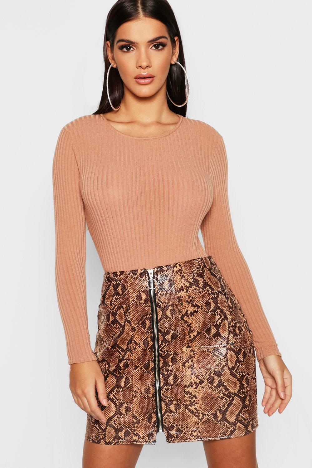 Snakeskin Pu Leather Look Zip Front Mini Skirt Boohoo Uk