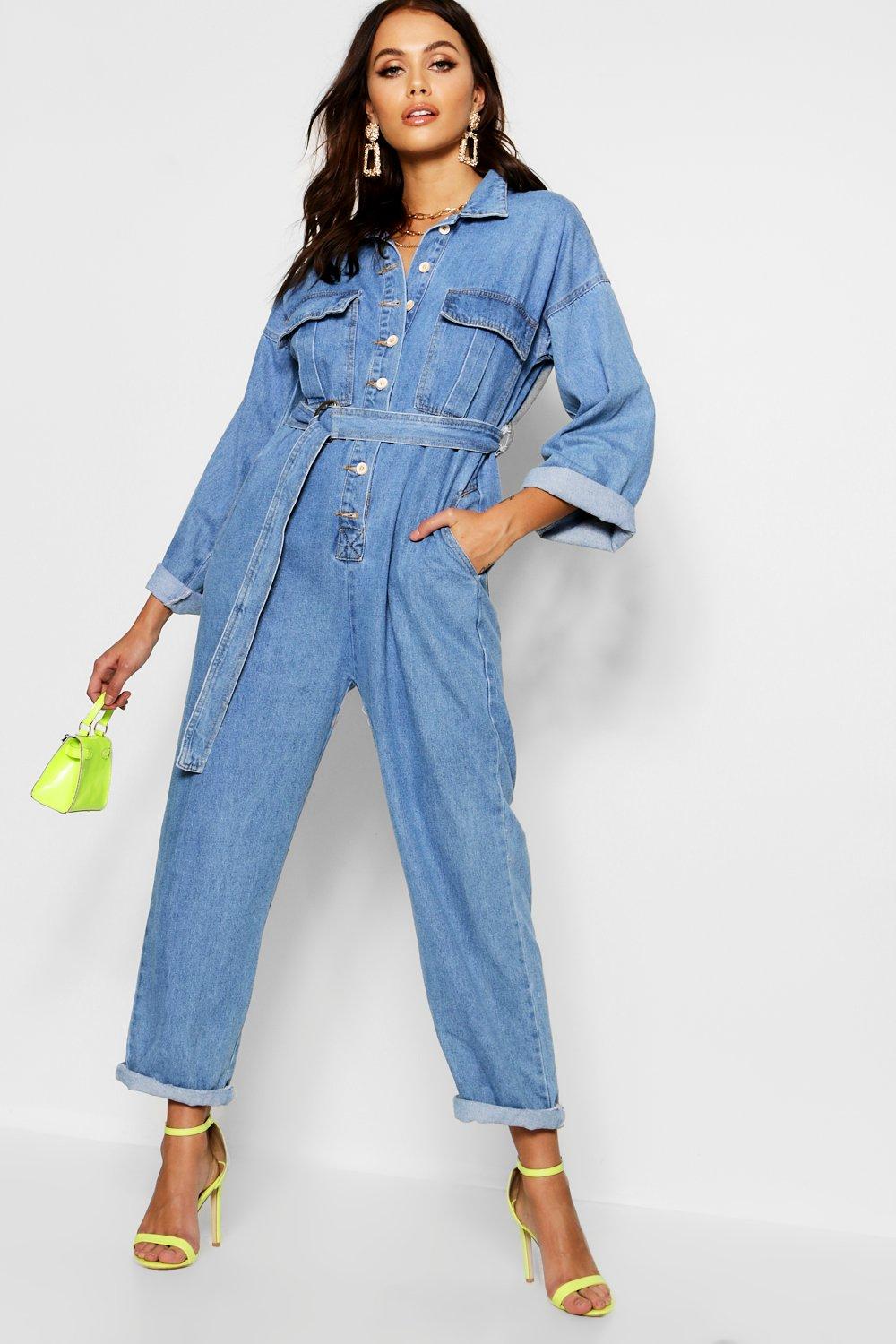 Utility Pocket Belt Denim Boilersuit | Boohoo