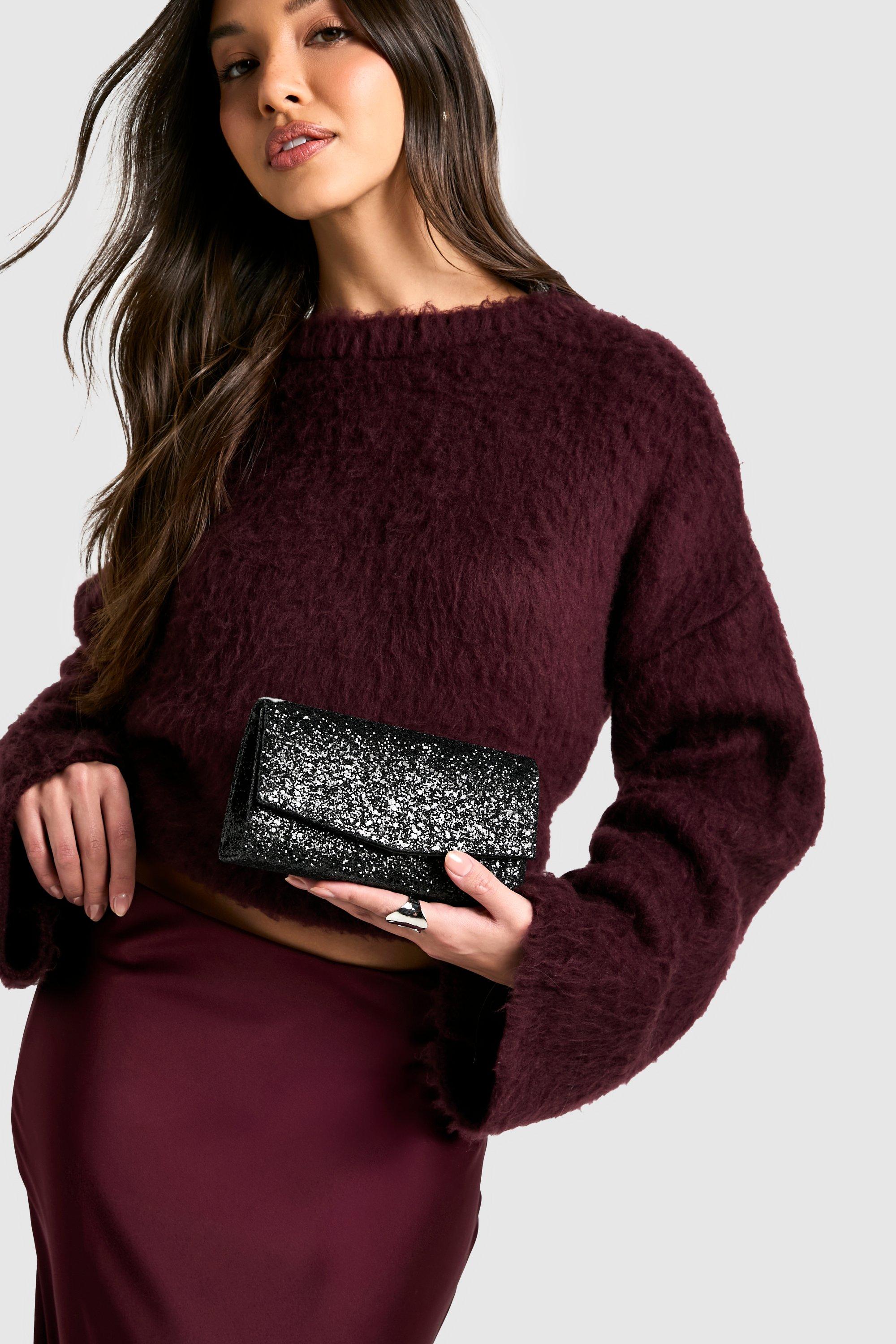 Click to view product details and reviews for Womens Structured Glitter Envelope Clutch Bag With Chain Black One Size Black.