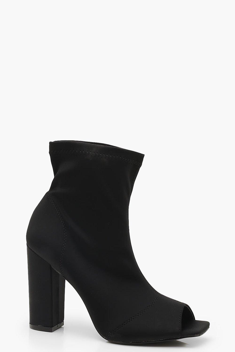 peep toe block heel boots