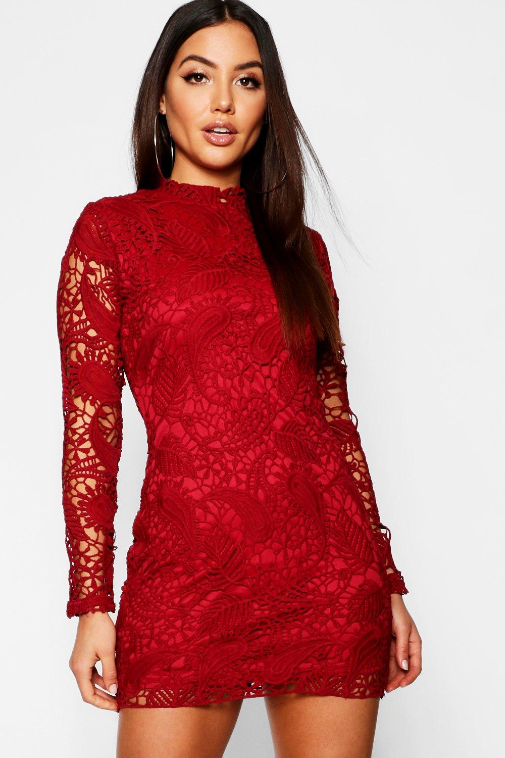 red lace tight dress