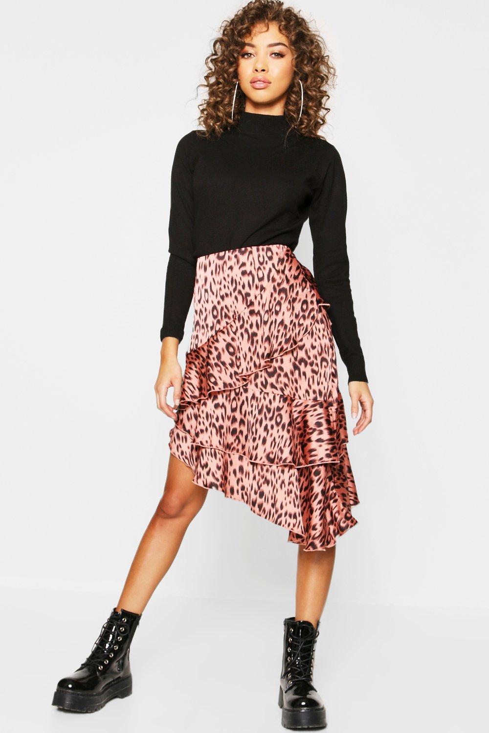 pink animal print midi skirt