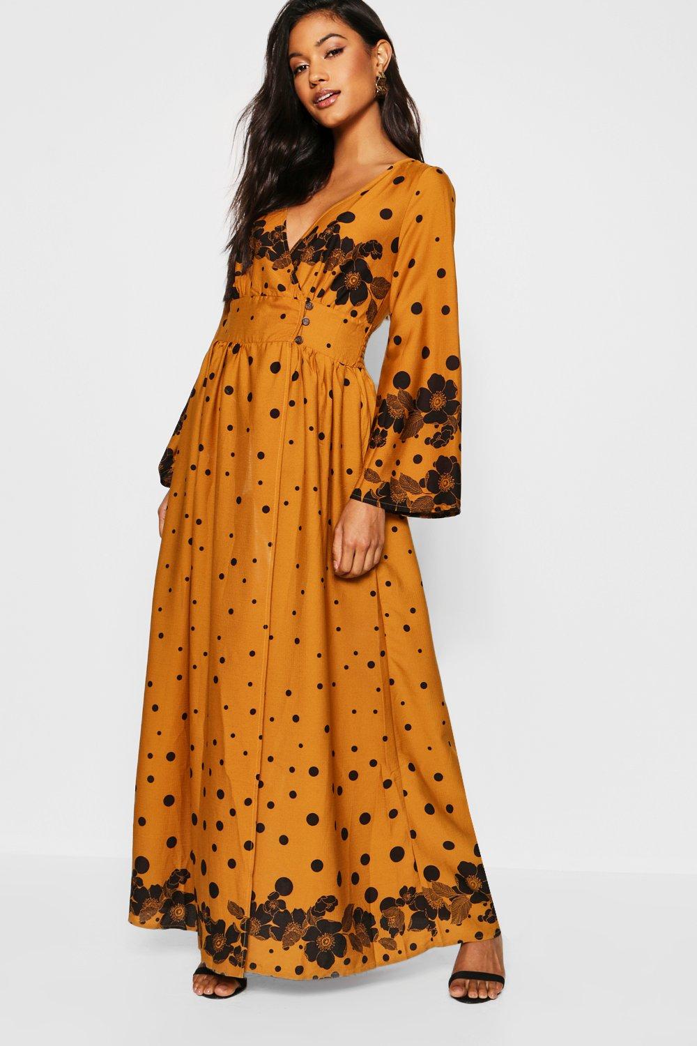 mustard polka dot maxi dress