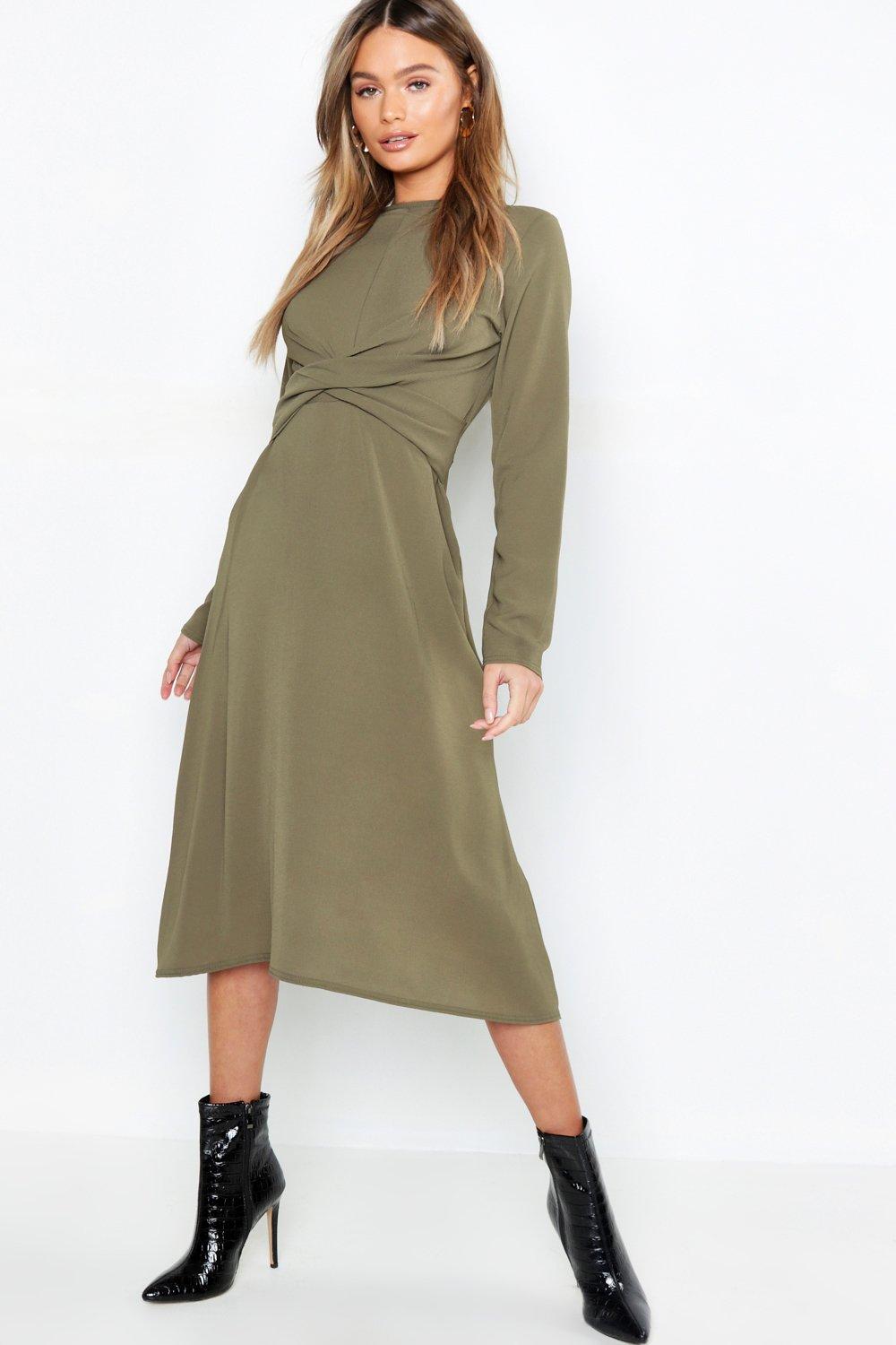 

Миди платье из ткани с запахом спереди, Khaki