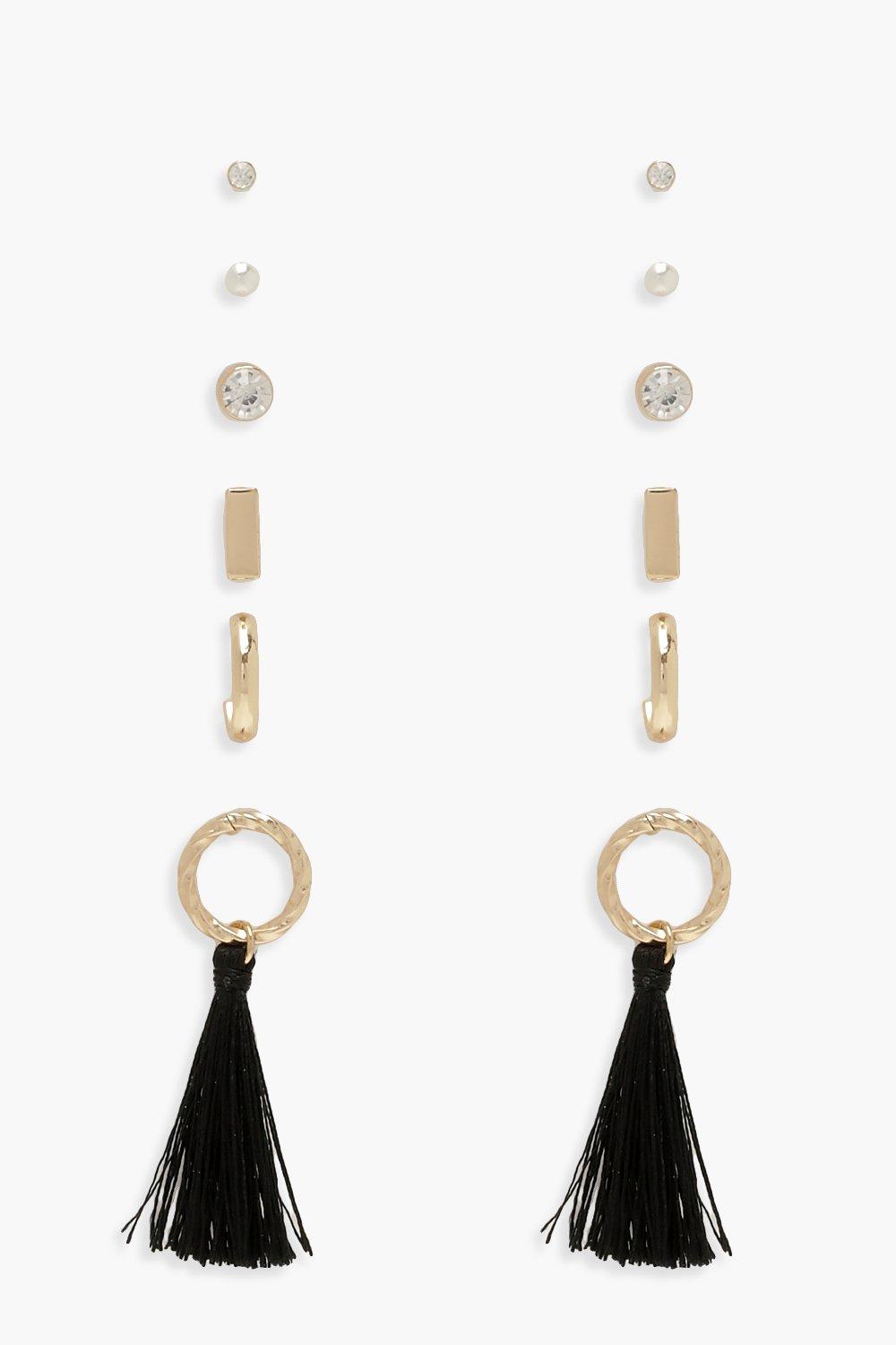 

Mixed Stud & Tassel Earring Pack, Black