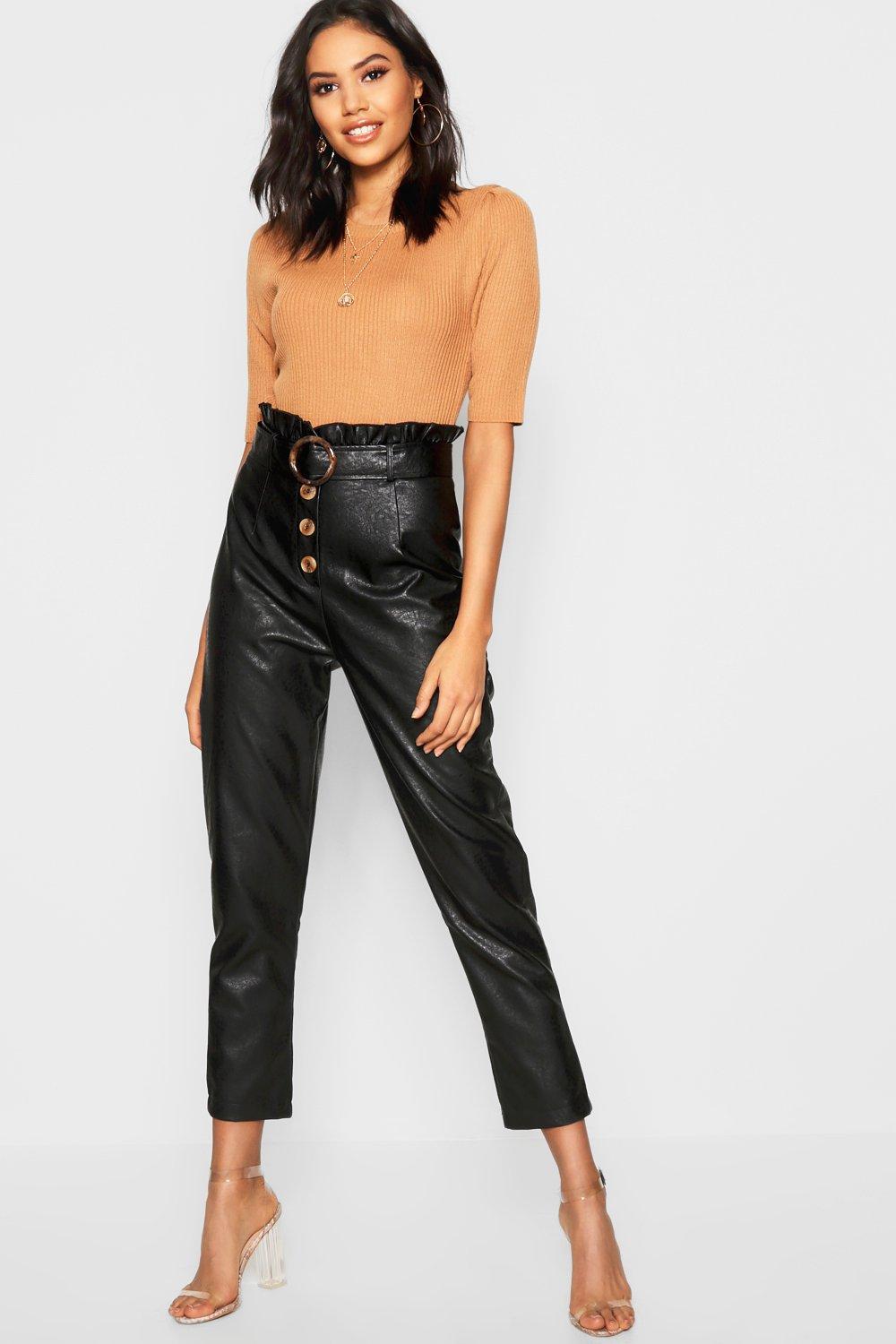 paperbag leather look trousers