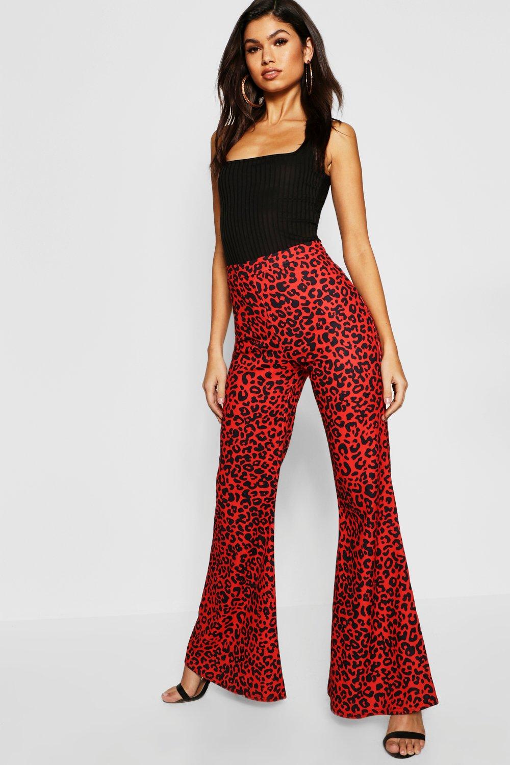 

Leopard Print Wide Leg Trousers, Red