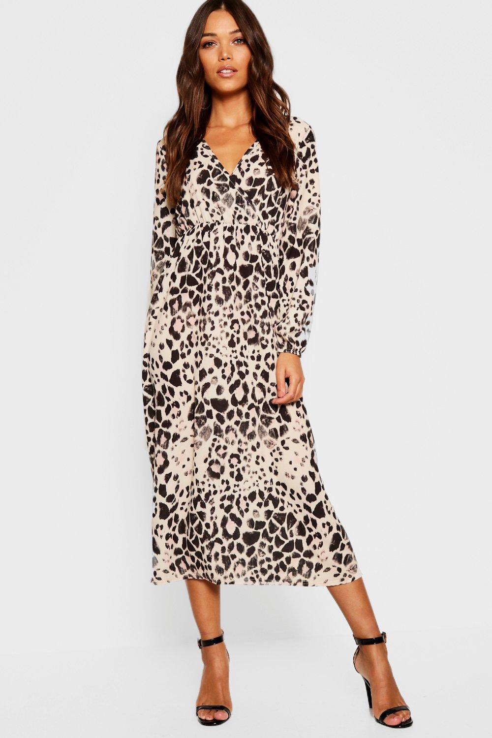 long sleeve animal print dress