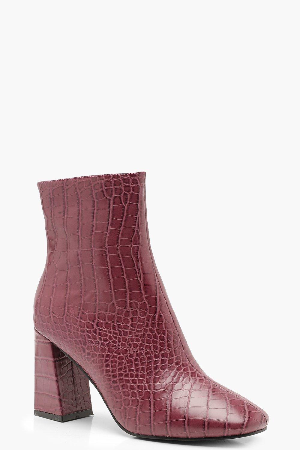 Block Heel Croc Shoe Boots | Boohoo