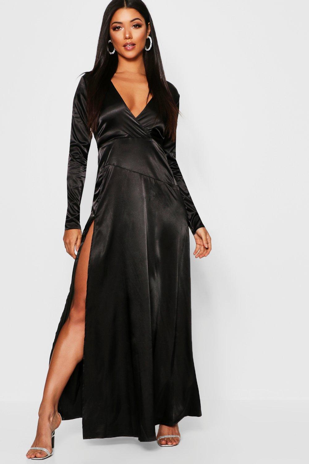 long satin dress black