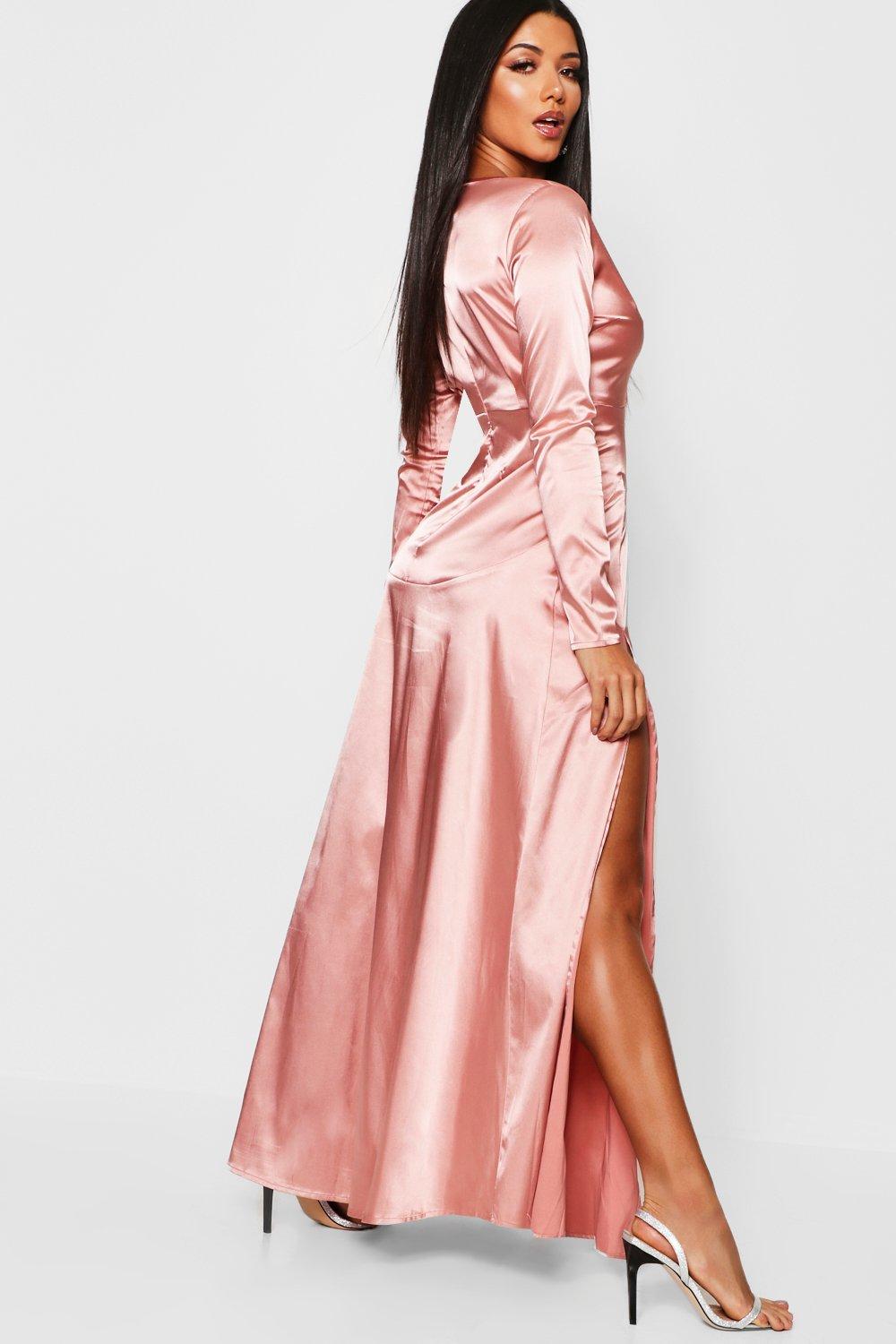 pink satin dress boohoo